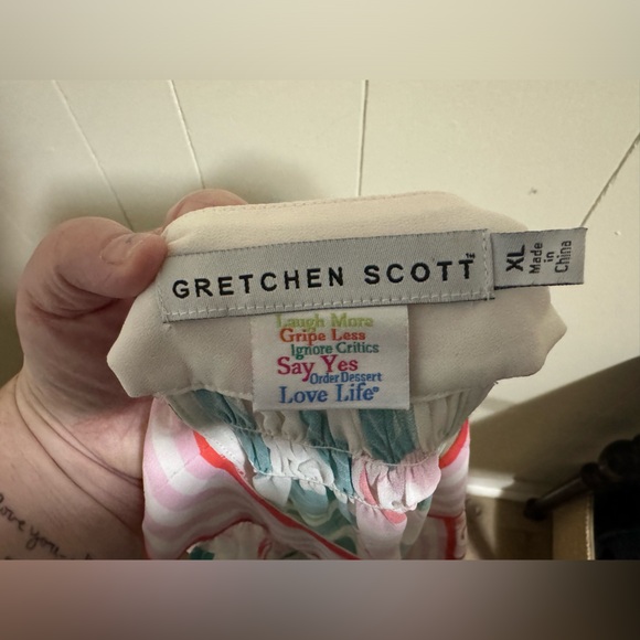 Gretchen Scott size XL pink white green high neck floral cami luxury stripe - Picture 2 of 6